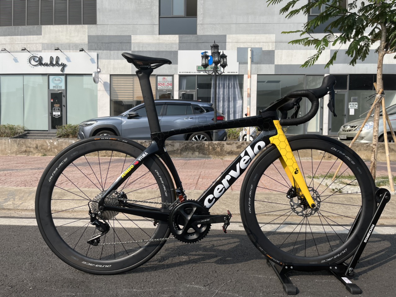 Cervelo vàng Jumbo + Bánh Dura-ace 9200 + Group 105 R7000